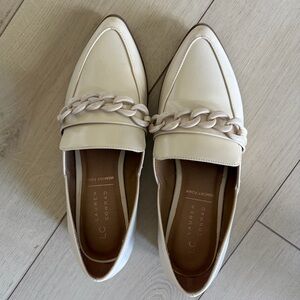 LC Lauren Conrad Ivory Chain-Trim Pointed Toe Loafers